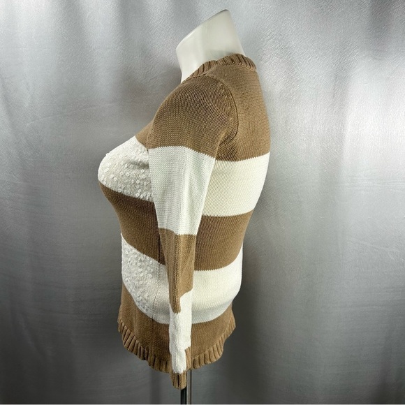 Loft Women's Tan & White Sequin Stripe Sweater S - Picture 3 of 6